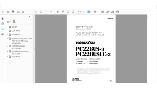 Product picture Komatsu PC228US-3 Komatsu PC228USLC-3 Shop Manual 30001-up